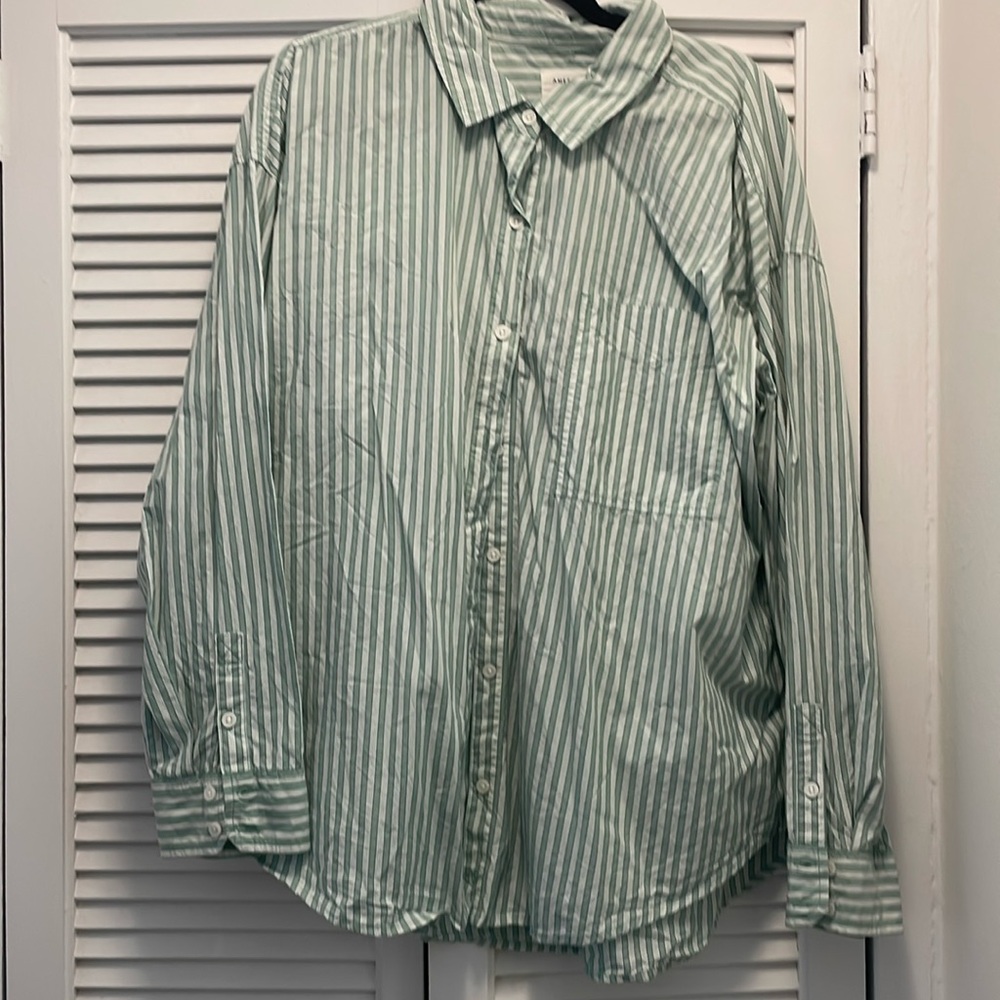 A&E Green stripe button down